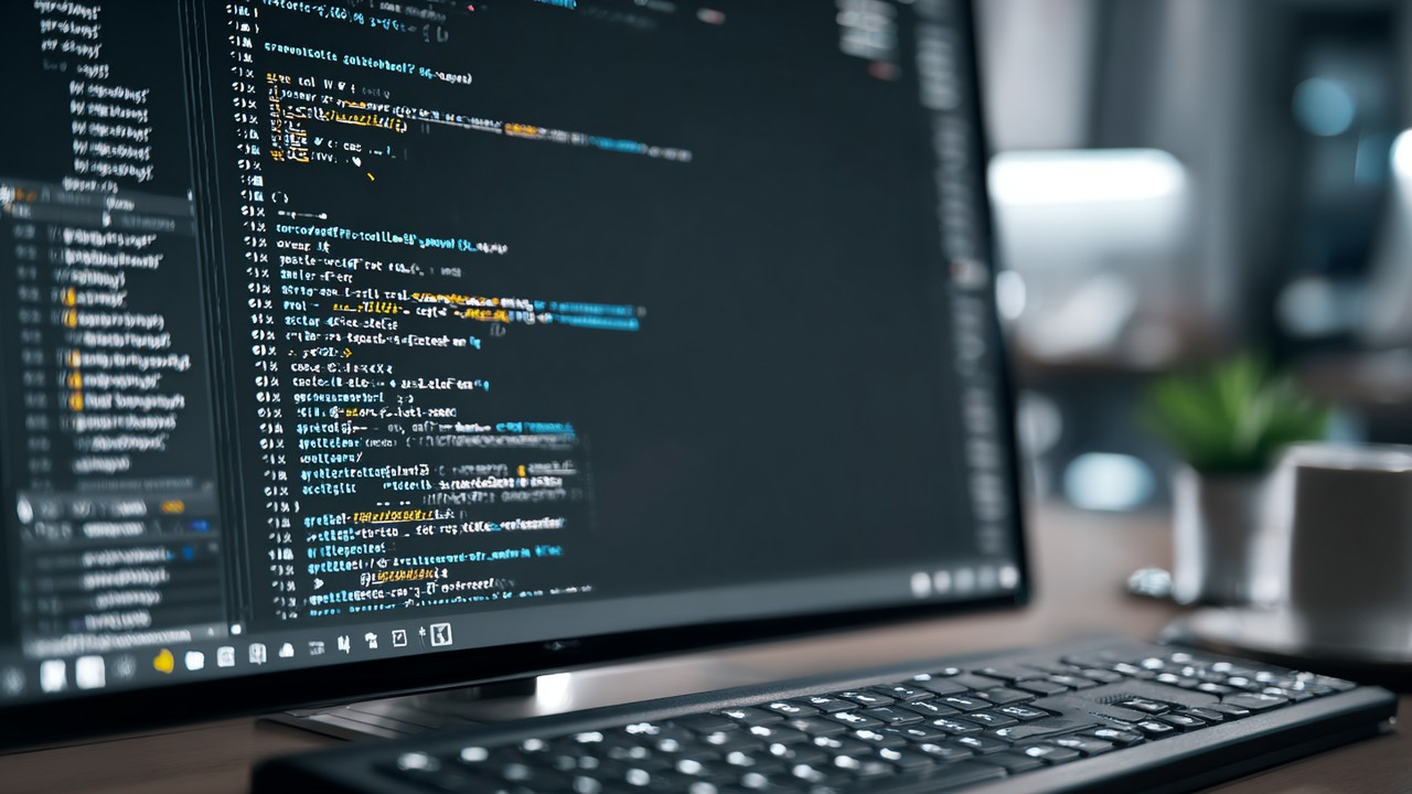 Bilgisayar ekranında robots.txt dosyası kodları, modern metin düzenleyici, klavye ve kahve fincanı ile profesyonel çalışma ortamı.