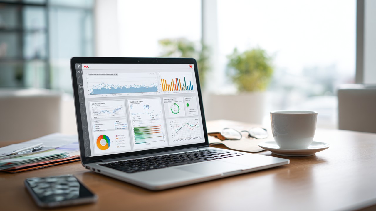 Modern çalışma alanı, dizüstü bilgisayarda SEO analiz panoları, notlar, akıllı telefon ve kahve ile web sitesi optimizasyonu ortamı.