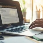 Yakın çekim modern çalışma alanı, dizüstü bilgisayarda URL çubuğu, SEO optimizasyonu için notlar ve akıllı telefon ile profesyonel ortam.